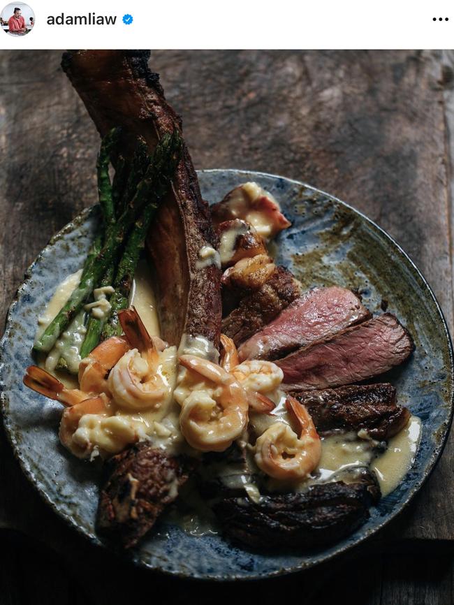 Adam Liaw's delicious shrimp and prime rib.
