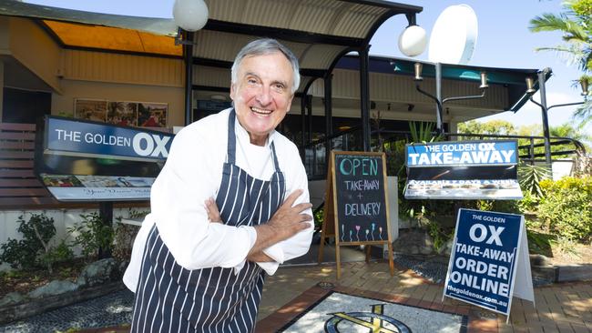 Golden Ox owner Nick Tzimas promotes his new takeaway menu. Picture: Renae Droop