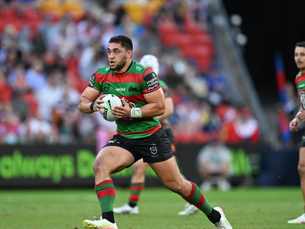Davvy Moale has re-signed with the Rabbitohs on a short-term deal, that could see him come off-contract in time to sign with a new expansion team. Picture: NRL Imagery
