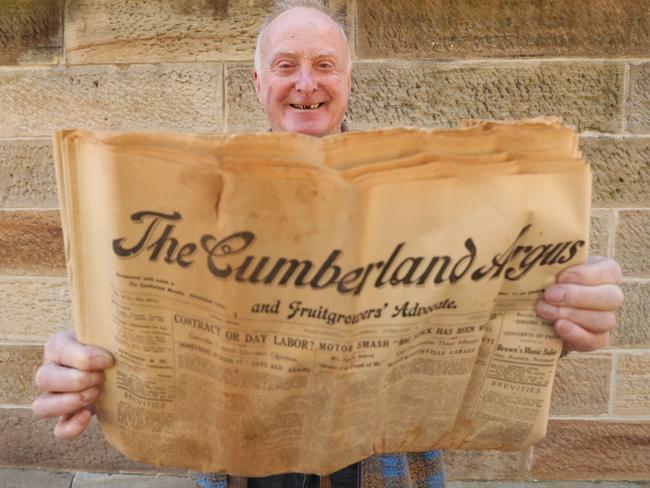 Cecil Bull with his February 6, 1930 copy of The Cumberland Argus and Fruitgrowers’ Advocate. Picture: David Swift