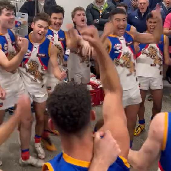 EFNL 2024: Mulgrave sings the song after its comeback win over Waverley Blues. Picture: Supplied