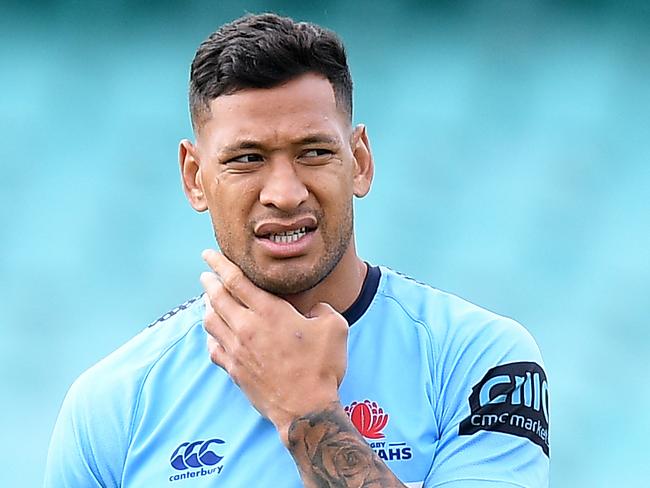 NSW Waratahs player Israel Folau takes part in a Captain's Run training session at the Sydney Cricket Ground, in Sydney, Friday, March 22, 2019. the Waratahs face the Crusaders at the SCG on Saturday. (AAP Image/Dan Himbrechts) NO ARCHIVING