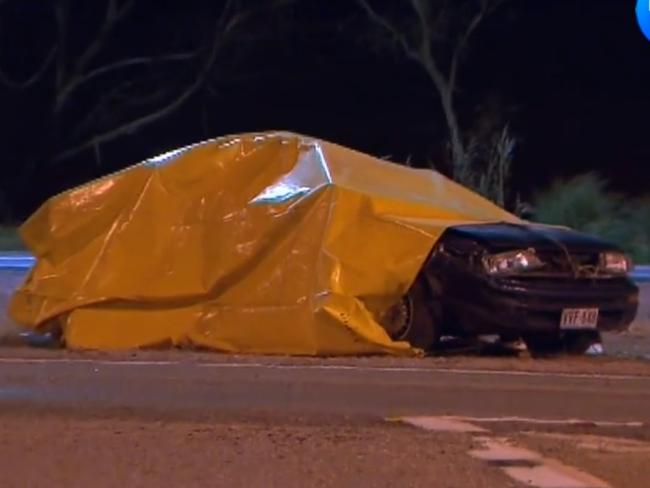 A 21-year-old woman from Magill has died in a crash between a car and a semi-trailer on the Augusta Highway at Bungama on Sunday night. Picture: 10 News First Adelaide