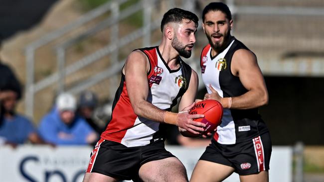 Ibrahim Taha with the ball for West Coburg. Picture: Andy Brownbill