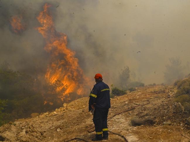 Fires have continued to rage near Athens as Europe’s heatwave shows no signs of abating. Picture: Getty Images