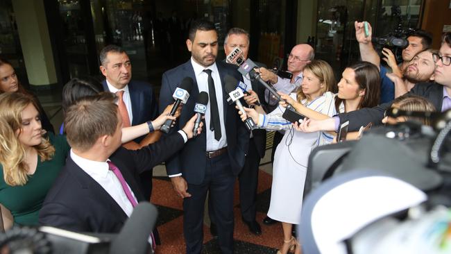 Greg Inglis leaves the Downing centre after getting a good behaviour bond. Picture: John Grainger