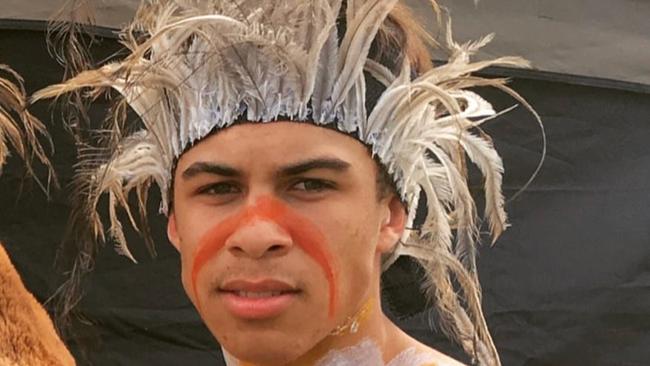 Nudgee College winger Jangala Bennet as a dancer with his family's Kalu Yurung indigenous dance troupe.