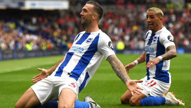 Shane Duffy and Hove Albion celebrate a goal for Brighton. Picture: Getty Images