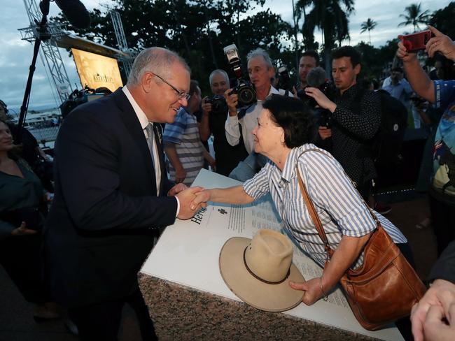 Scott Morrison spoke of the impact World War II had on his serviceman grandfather at a dawn service ceremony in Townsville. Picture: Gary Ramage