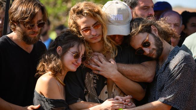 Friends and family at the funeral of Mira Stahl, who was killed by Hamas militants during the October 7 invasion of Kibbutz Kfar Aza. Picture: Leon Neal/Getty Images.