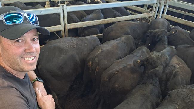 After delaying selling cattle during the slump, Adam Greenbank, Carngham, was happy to receive $1690 for feeder steers, which weighed 490kg. Last year he was quoted less than $1000 for them. Picture: Jenny Kelly