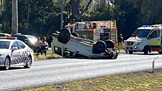 The driver of a 4WD has escaped serious injuries after their vehicle flipped onto its roof in a two car crash at Long Flat, near Gympie, on the morning of Wednesday May 31, 2023.