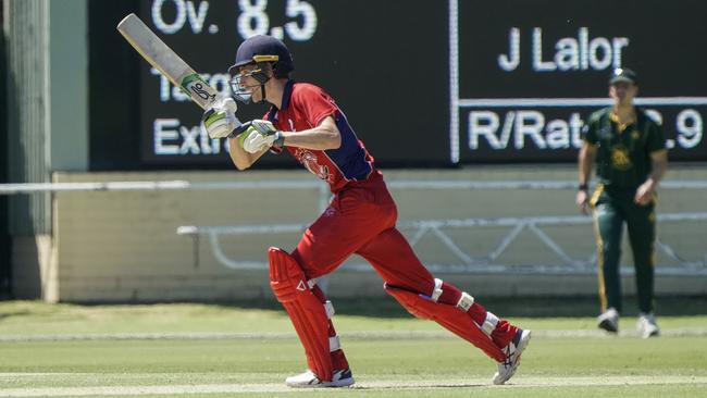 Premier: Melbourne batsman Jack Harper on his way to 124 runs. Picture: Valeriu Campan