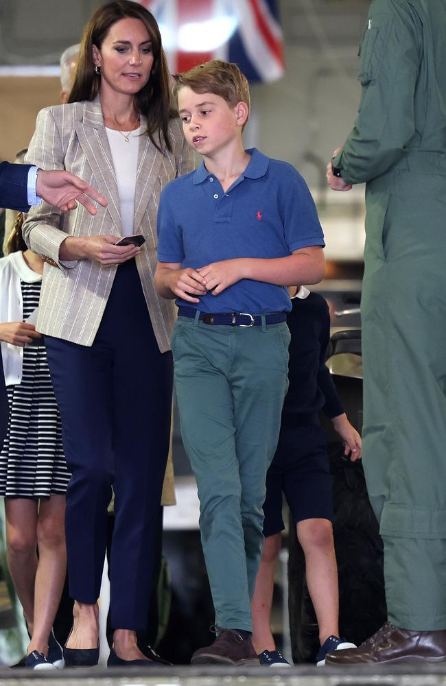 The future king walks down the ramp of a C17 plane during his visit to the Air Tattoo at RAF Fairford. Picture: Getty Images