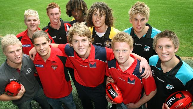 Members of the 2008 draft class (from left) Daniel Rich, Michael Hurley, David Zaharakis, Tom Lynch, Jack Watts, Nic Naitanui, Ty Vickery, Sam Blease, Jackson Trengove and Hamish Hartlett, Picture: Michael Klein