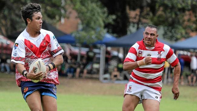 FULL OF RUNNING: Allan McKenzie made a successful switch to fullback for the South Grafton Rebels in a win over Woolgoolga Seahorses during the Sgt Matthew Locke Memorial Day at Bellingen Park. Picture: Solitary Island Images