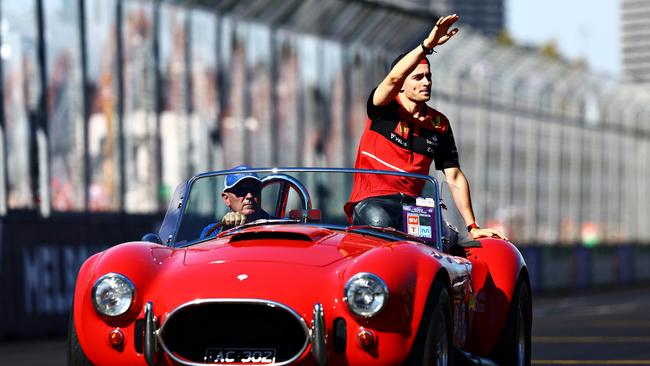 Leclerc waves to Melbourne fans ahead of the Grand Prix. Picture: Getty