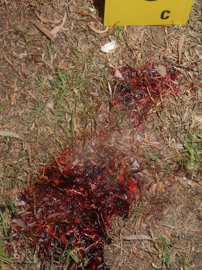 View of blood stains found on Stoddard Road, Prospect, during an attack on a senior Rebels member. The man was rumoured to be leaving the gang