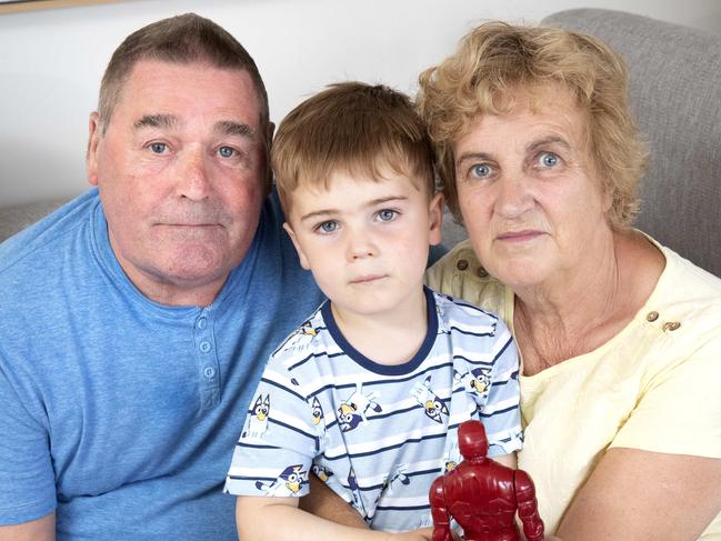 MELBOURNE, AUSTRALIA - NewsWire Photos December 15 2020: Robert and Agnes Halliday with their grandson Logan Merson, 3 at their daughter Katherines house in Seaford. They are applying for a two-year 173 Contributory Parent Visa but they could be separated from their grand child because of difficulties getting the visa.Picture: NCA NewsWire / David Geraghty