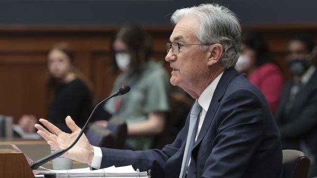 Federal Reserve Board Chair Jerome Powell testifies about 'monetary policy and the state of the economy' before the House Financial Services Committee in Washington DC. Picture: Win McNamee/Getty Images/AFP