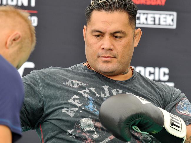 2/3/15 The UFC is in town for a press conference with its two main event fighters for the show here in May. Aussie Mark Hunt and Yank Stipe Miocic are the blokes fighting. Aussie Mark Hunt in action. Picture Roger Wyman