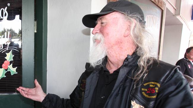 Tom Mackie at the Macclesfield Hotel during the United Motorcycle Council protest ride to raise funds to fight the former Labor Government’s anti-association bikie club laws.