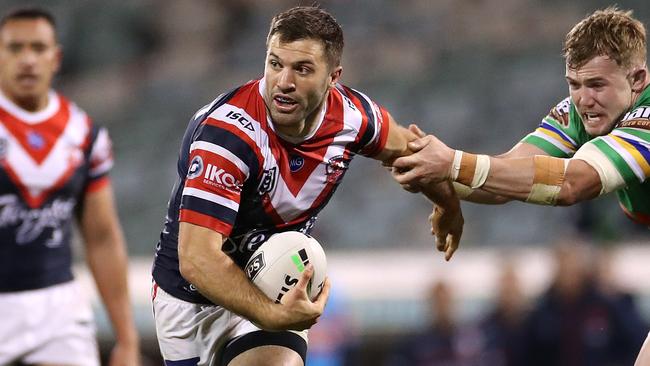 Roosters' James Tedesco during NRL match between the Canberra Raiders and Sydney Roosters at GIO Stadium, Canberra. Picture. Phil Hillyard