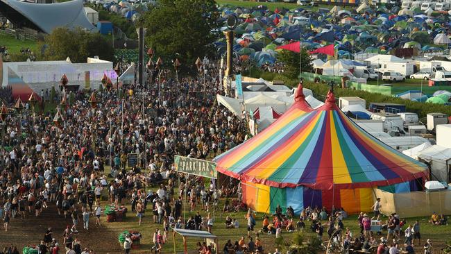 On for young and old: Revellers converge on this year’s Glastonbury Festival on Worthy Farm near the village of Pilton in Somerset, South West England. Picture: Oli Scarff/AFP