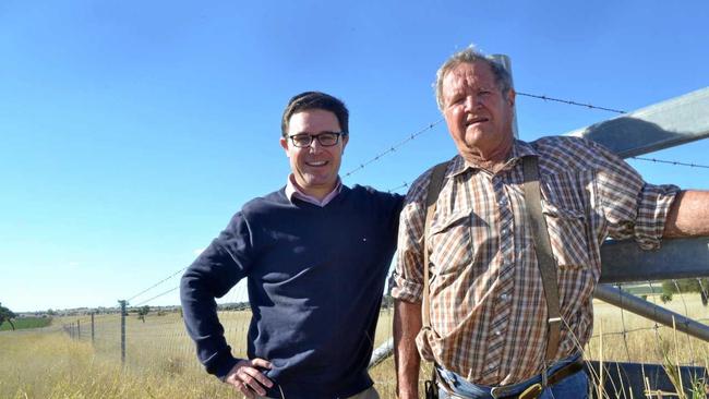 David Littleproud with Bill Purcell out on a farm near Roma. Picture: Molly Hancock