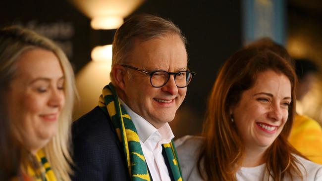 Prime Minister of Australia Anthony Albanese and Sports Minister Anika Wells at the Matildas’ match against France.