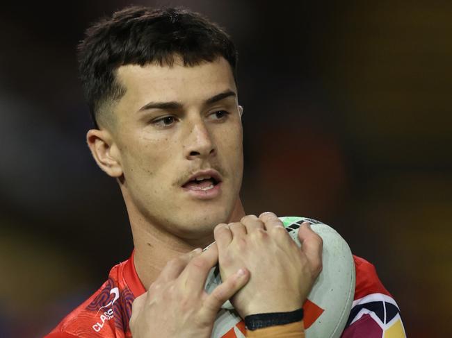 NEWCASTLE, AUSTRALIA - MAY 31: David Armstrong of the Knights warming up prior to play during the round 13 NRL match between Newcastle Knights and Canterbury Bulldogs at McDonald Jones Stadium, on May 31, 2024, in Newcastle, Australia. (Photo by Scott Gardiner/Getty Images)