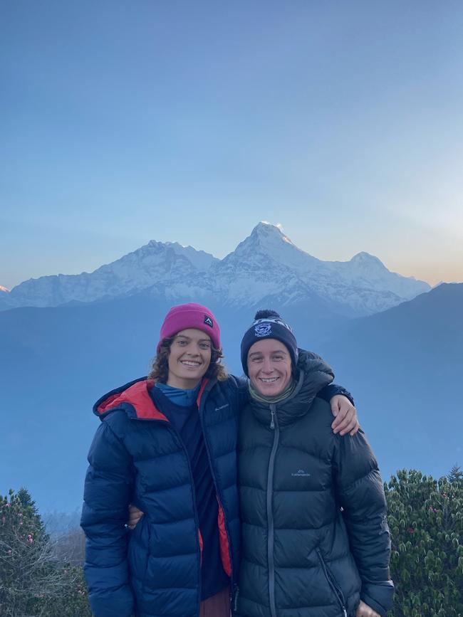 Geelong AFLW players Nina Morrison and Julia Crockett-Grills in Nepal. Picture: Nina Morrison.