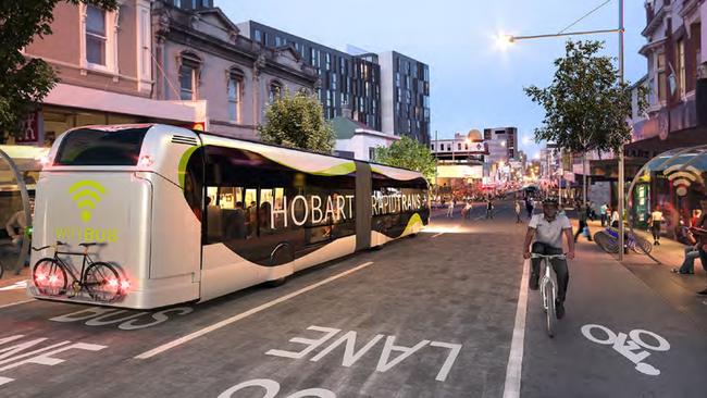 An artists impressions of the sunken or underground bus mall in Elizabeth Street, Hobart. Picture: Department of State Growth