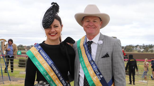 Ariane de Rooy and Peter Phelan, winners of best dressed couple at the Ergon Energy 2021 Warwick Picnic Races.