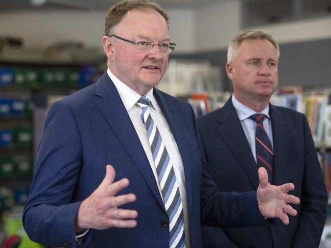 Education Minister Roger Jaensch and Premier Jeremy Rockliff at Lenah Valley Primary School. Picture: Chris Kidd