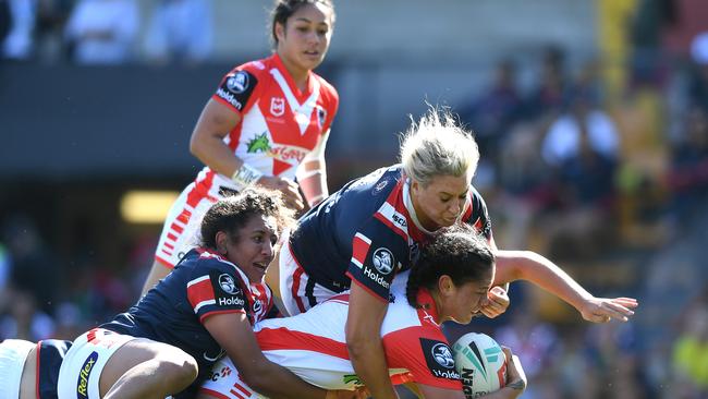 The Roosters and Dragons in action in the second season of the NRLW last year.