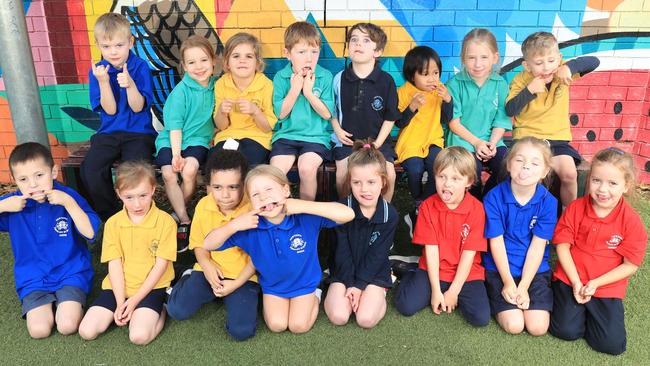 Newtown Primary School Preps for My First Year Class : Prep S Back Row From Left: Jasper Bumpstead-Ryan, Madeline Dadds, Marni Knight, Leo Barry, Hudson Knowles, Haniyyah Humaira, Riley-Rose Summers, Cooper Ollis Front Row From Left: Jimmy Wadhams, Frida Nyko, Zac Irvine, Juniper Yell, Lola Moreland, Jack Heritage, Ivy Loverdos, Evie Hehir Picture Mark Wilson