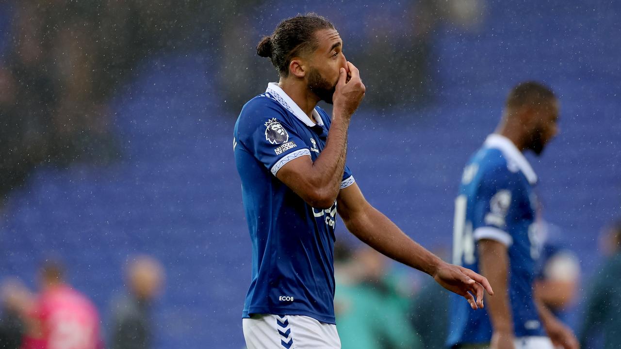 LIVERPOOL, ENGLAND - SEPTEMBER 30: Dominic Calvert-Lewin of Everton looks dejected following the team's defeat during the Premier League match between Everton FC and Luton Town at Goodison Park on September 30, 2023 in Liverpool, England. (Photo by Lewis Storey/Getty Images)