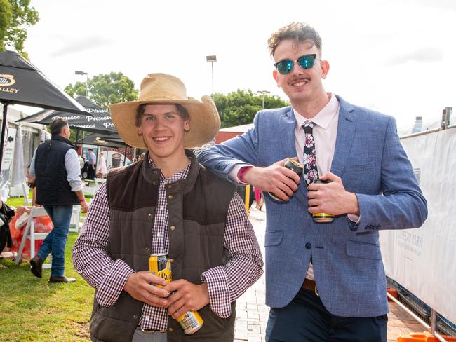 Sebastian Trost (left) and Brodie Stibbard. IEquine Toowoomba Weetwood Raceday - Clifford Park Saturday September 28, 2024 Picture: Bev Lacey