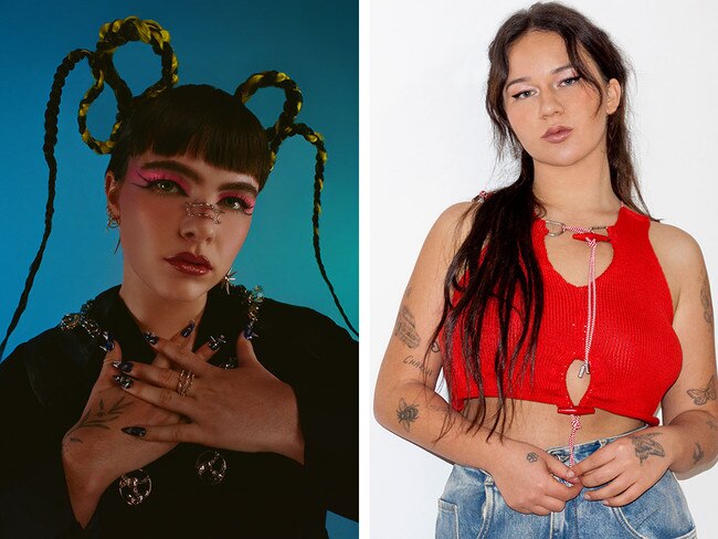 Bennee, left, and Mallrat, right have joined forces for the FIFA womens world cup. Pictures: Supplied
