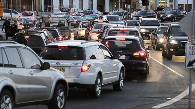 Minor crashes can easily result in major traffic congestion around Hobart’s CBD.. Picture: MATHEW FARRELL