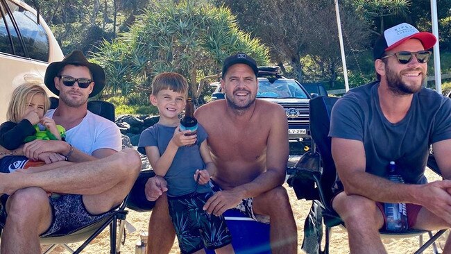 Chris and Liam Hemsworth with Luke Munro at Rainbow Beach and Double Island Point. Picture:Instagram/@aprilmun