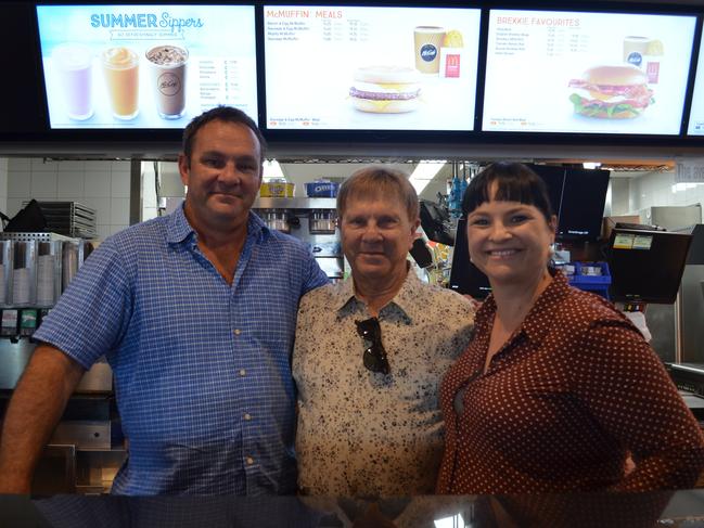 Ron Reseck with his children, Stuart Reseck and Niki Ramsay in the McDonald's Shakespeare St store. Picture: File