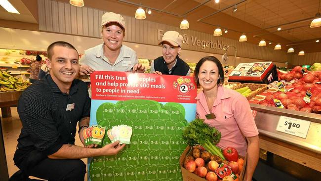 Coles Gympie are behind the Secondbite program with Gympie's Luke Callagham, Renae Bramley, Rebecca Jamieson and store manager Kim Todd in store. Picture: Renee Albrecht