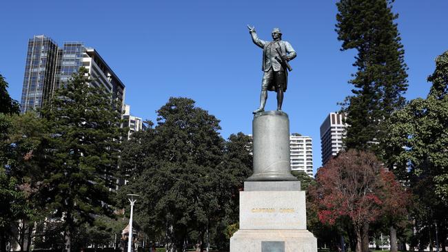 The statue of Captain Cook in Hyde Park, Sydney, which was also vandalised. Picture: Jonathan Ng