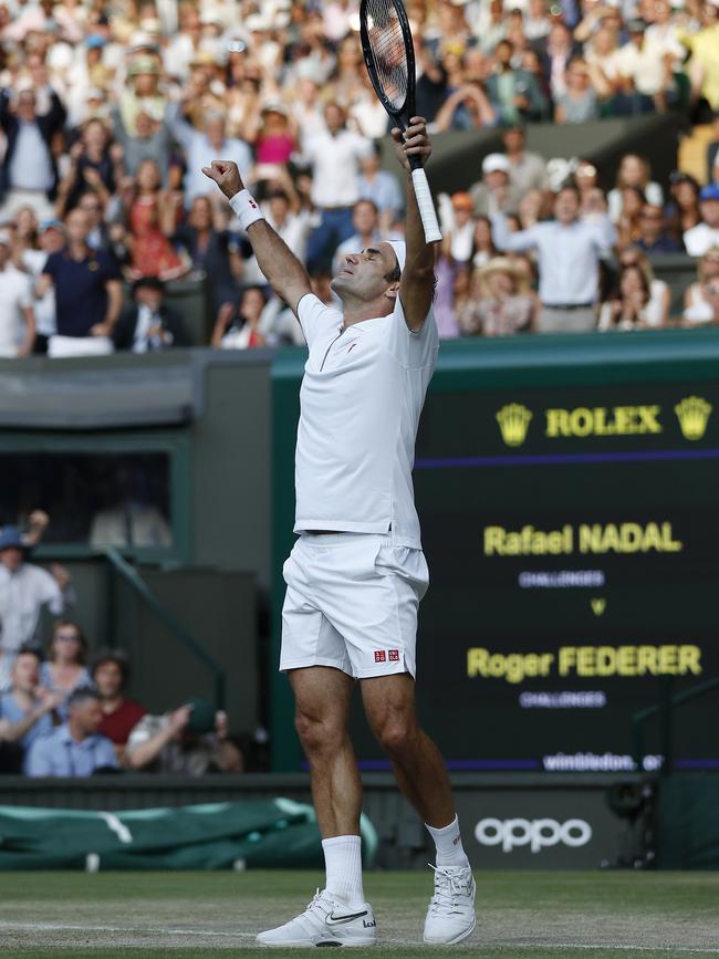 Roger Federer celebrates victory. Picture: Getty Images