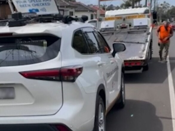 The tow truck arrived before the driver moved the car. Picture: 9 News