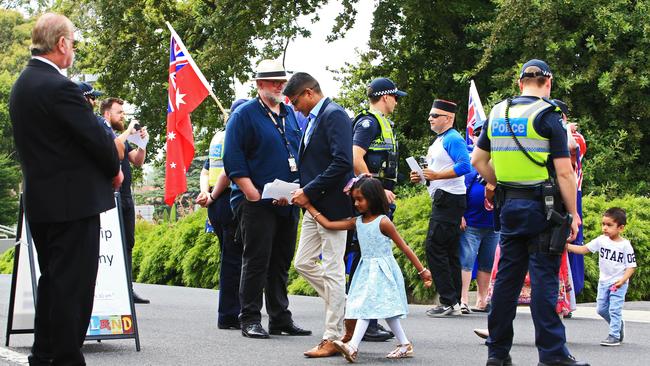 An anti-Moreland Council protest outside Coburg Town Hall on Australia Day in 2018.