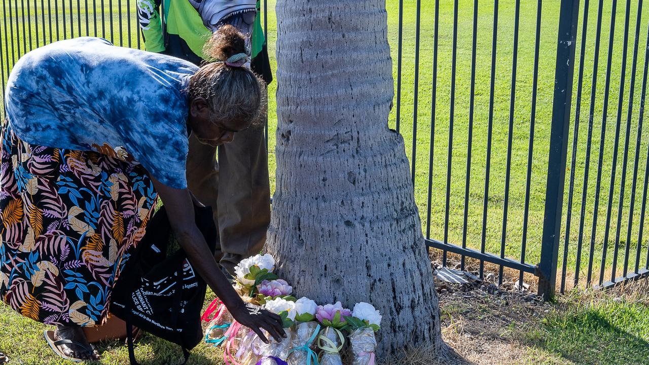 Ngeygo Ragurrk's older sister Edna Midjarda after her family invited the coronial inquest to take part in a ceremony at Mindil Beach, where on December 23 2019 the 40-year-old was killed by her partner Garsek Nawirridj. Picture: Pema Tamang Pakhrin