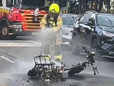 An e-bike was on fire on Watkins Street in Erskineville. Picture: Supplied